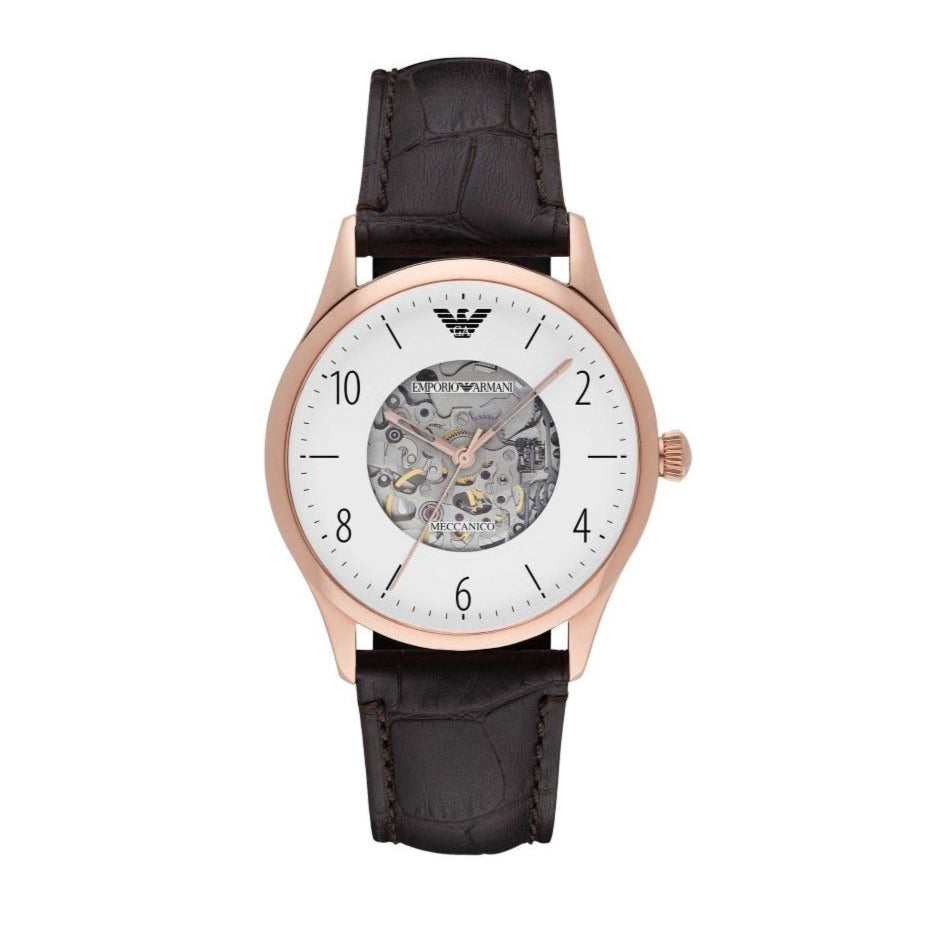  Shop Authentic Emporio Armani Meccanico White Dial Brown Leather Strap Watch For Men - AR1920 - Luxxuri