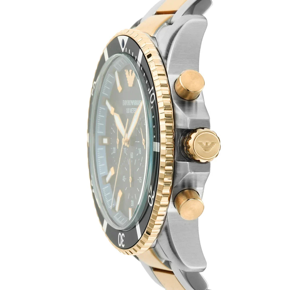 Emporio Armani World Explorer Chronograph Blue Dial Two Tone Steel Strap Watch for Men - AR11740