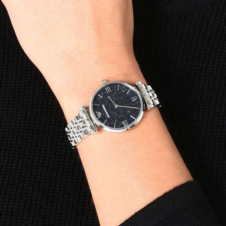  Shop Authentic Emporio Armani Gianni T Bar Dark Blue Dial Silver Stainless Steel Watch For Women - AR11091 - Luxxuri