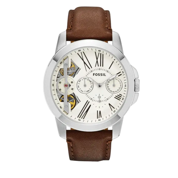  Shop Authentic Fossil Grant Twist Multi-Function White Dial Brown Leather Strap Watch for Men - ME1144 - Luxxuri
