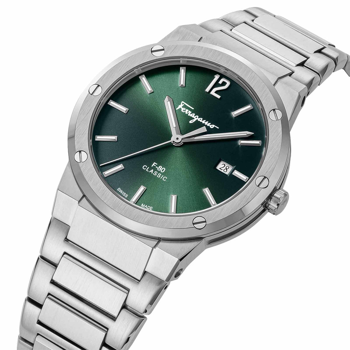  Shop Authentic Salvatore Ferragamo F-80 Classic Green Dial Silver Steel Strap Watch for Men - SFDT02123 - Luxxuri