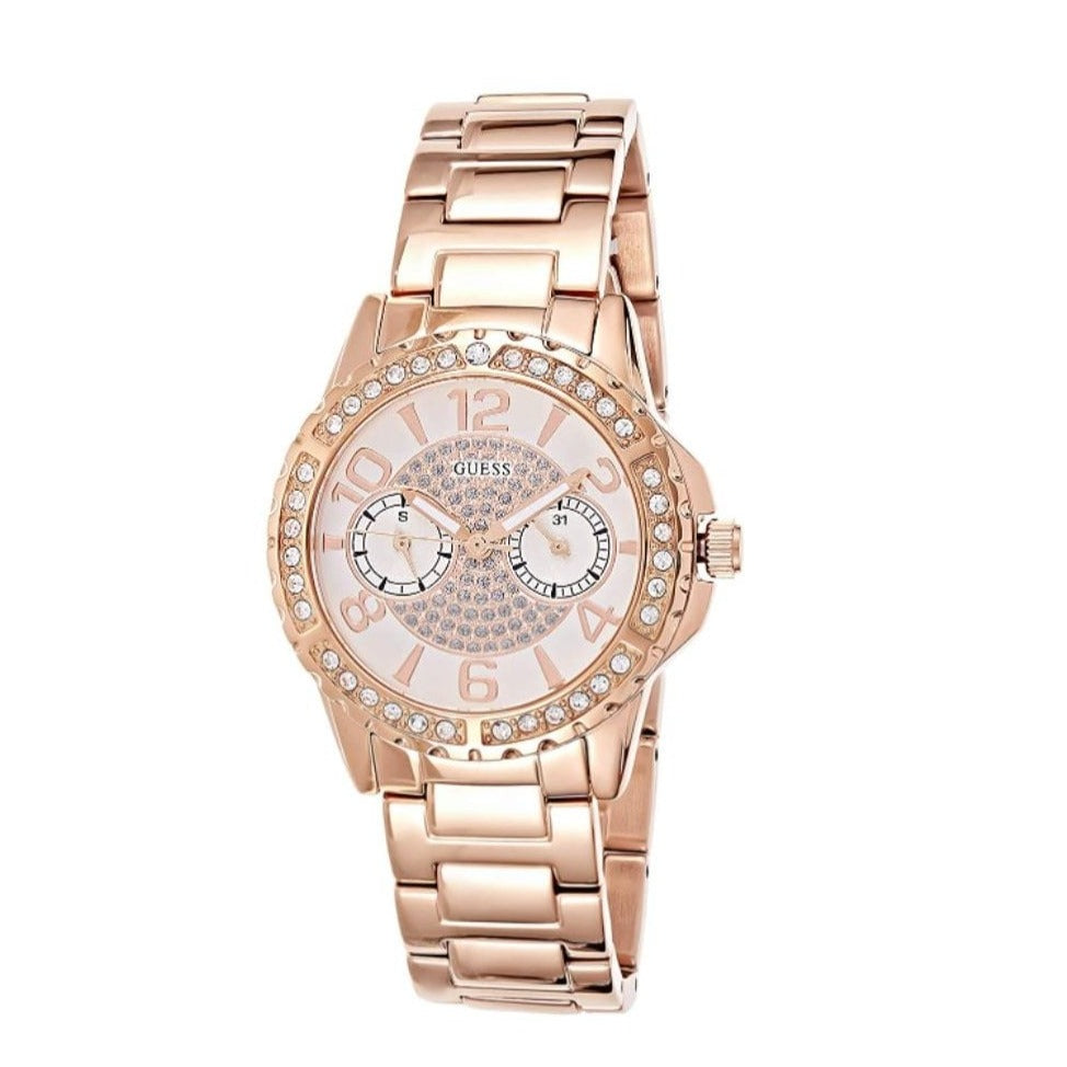  Shop Authentic Guess Sassy Quartz White Dial Rose Gold Steel Strap Watch For Women - W0705L3 - Luxxuri