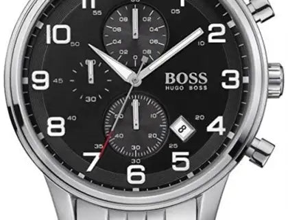  Shop Authentic Hugo Boss Aeroliner Chronograph Black Dial Silver Steel Strap Watch For Men - 1512446 - Luxxuri