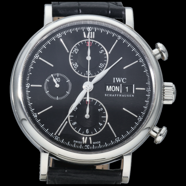  Shop Authentic IWC Portofino Chronograph Black Dial Black Leather Strap Watch for Men - IW391008 - Luxxuri