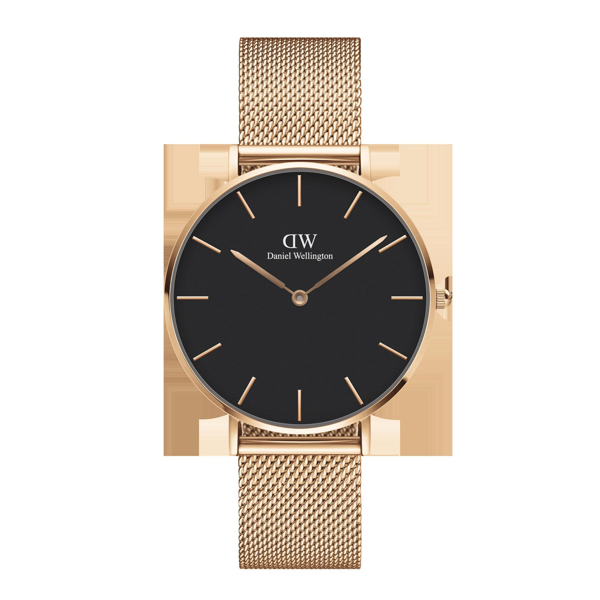  Shop Authentic Daniel Wellington Petite Melrose Black Dial Rose Gold Mesh Strap Watch For Women - DW00100303 - Luxxuri
