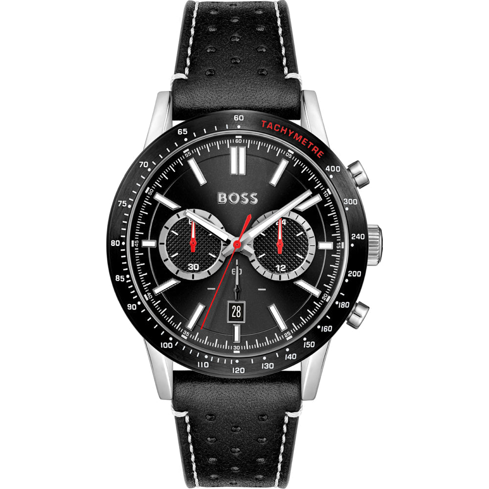 Hugo Boss Allure Chronograph Black Dial Black Leather Strap Watch for Men - 1513920