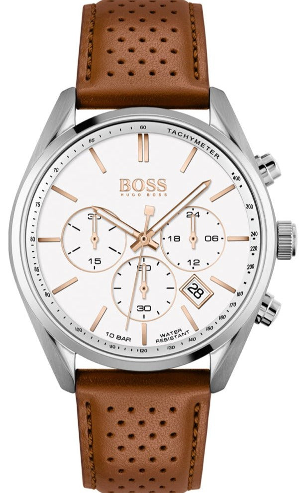  Shop Authentic Hugo Boss Champion White Dial Brown Leather Strap Watch for Men - 1513879 - Luxxuri