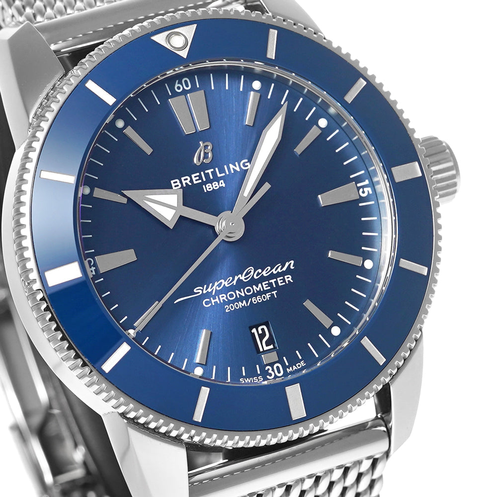 Breitling Superocean Heritage B20 Automatic 44 Blue Dial Silver Mesh Bracelet Watch for Men - AB2030161C1A1