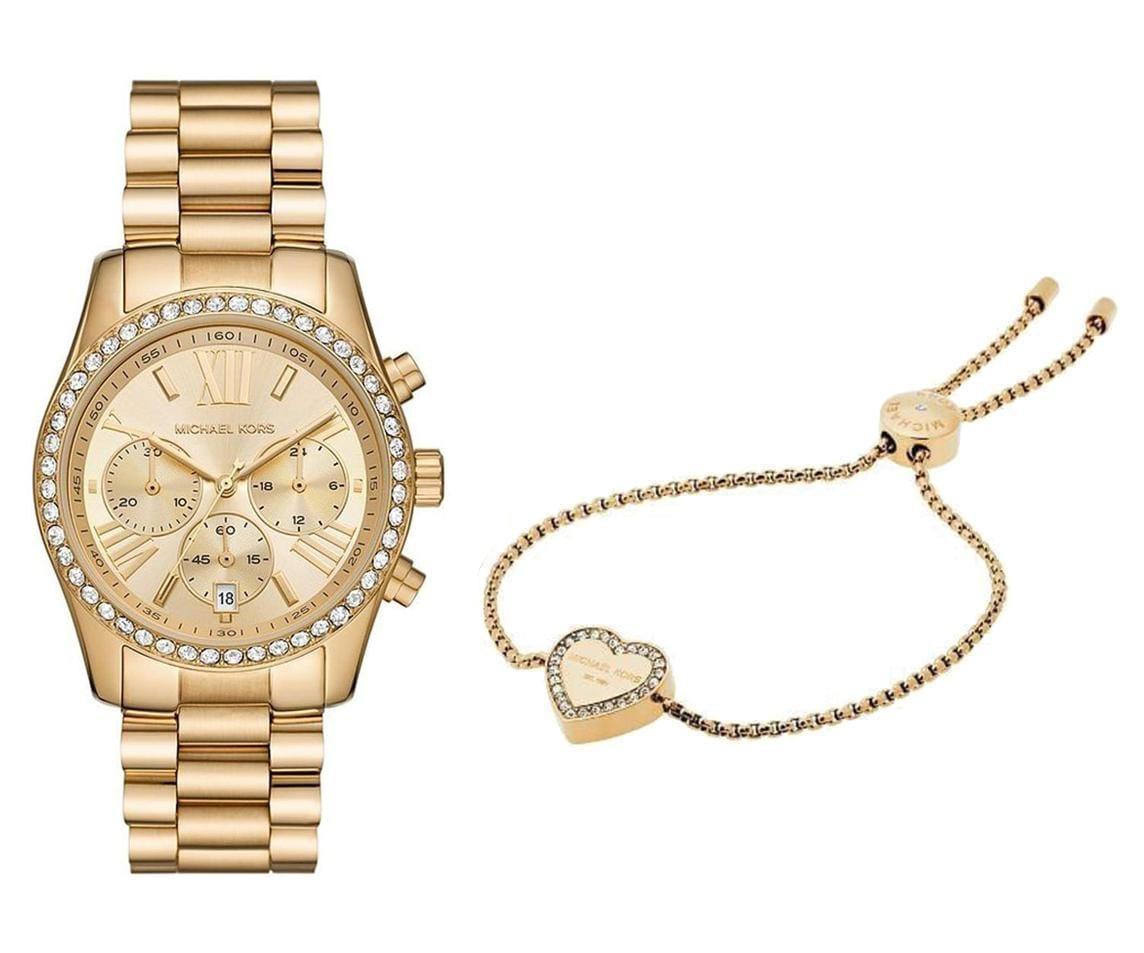  Shop Authentic Michael Kors Lexington Chronograph Gold Dial Gold Steel Strap Watch For Women - MK7377 - Luxxuri