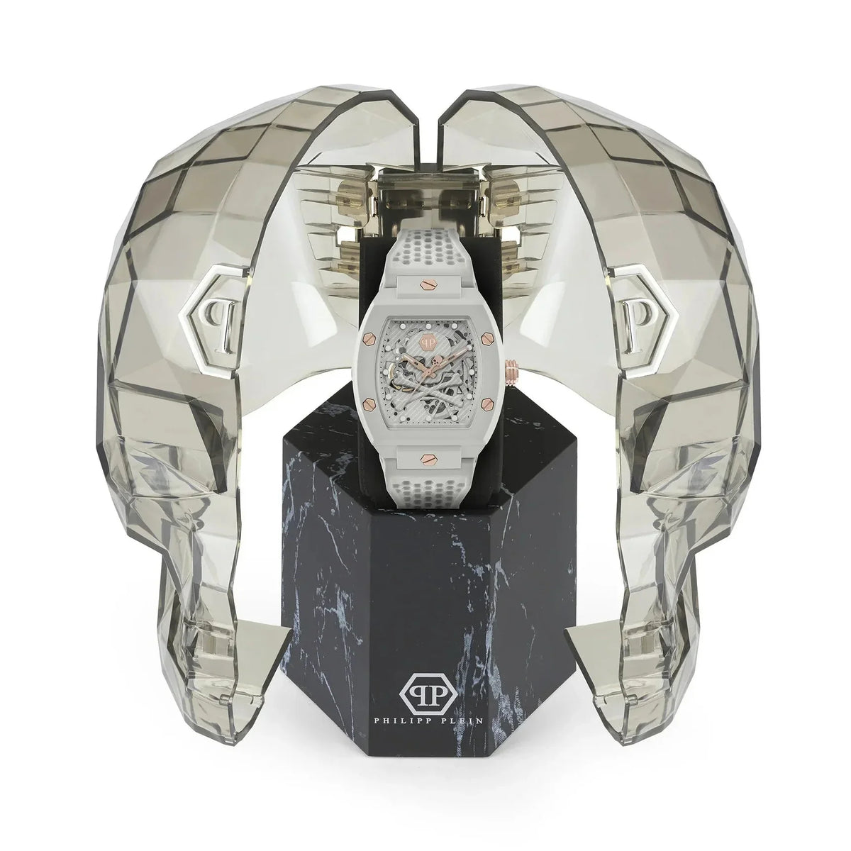 Philipp Plein The Skeleton White Dial White Silicone Strap Watch for Men - PWVBA0123