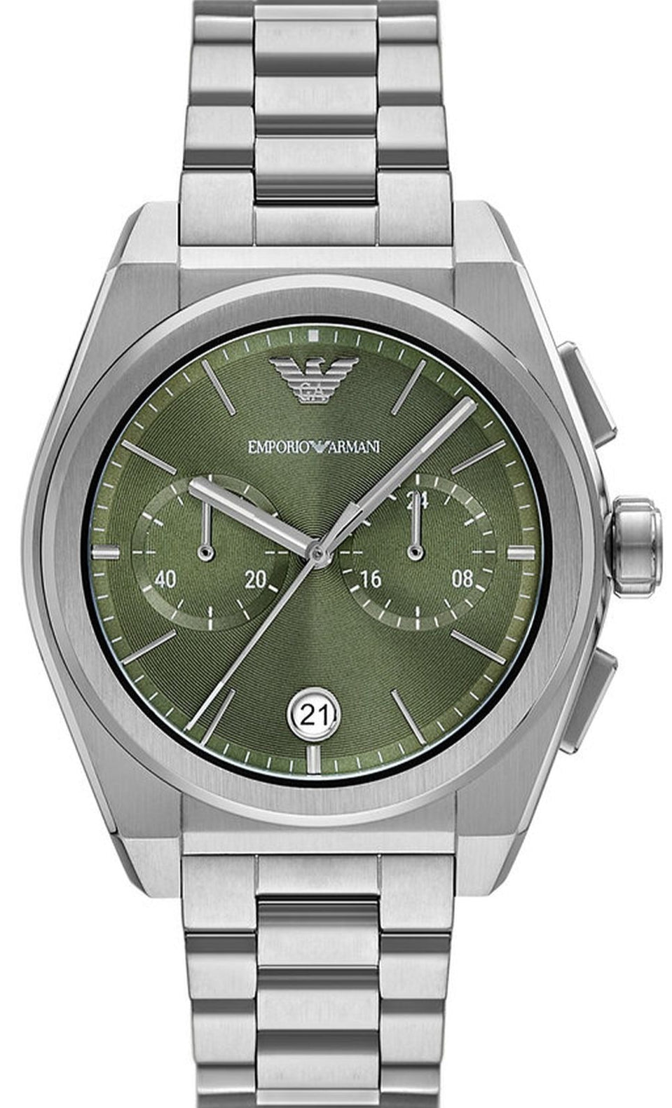  Shop Authentic Emporio Armani Federico Chronograph Green Dial Silver Steel Strap Watch for Men - AR11640 - Luxxuri