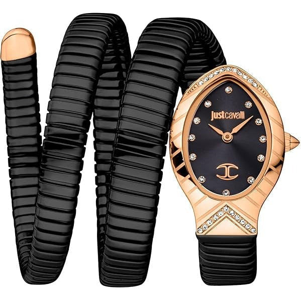 Just Cavalli Classico Lungo Black Dial Black Steel Strap Watch for Women - JC1L248M0085