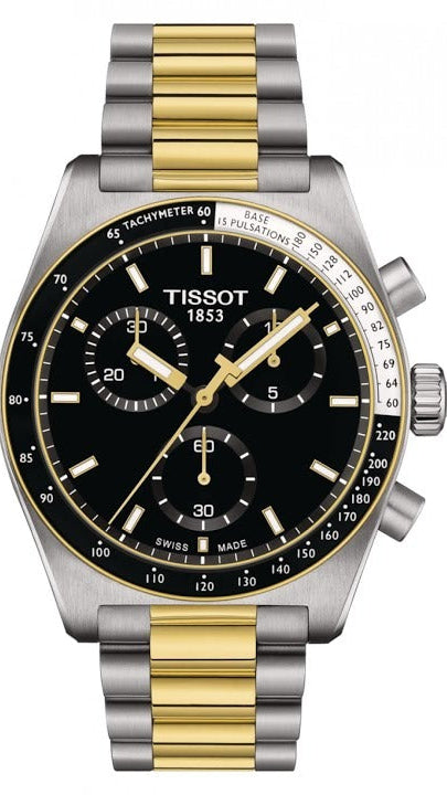 Tissot PR516 Chronograph Black Dial Two Tone Steel Strap Watch for Men - T149.417.22.051.00