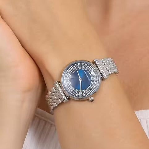 Emporio Armani Gianni T-Bar Blue Dial Silver Steel Strap Watch for Women - AR11627