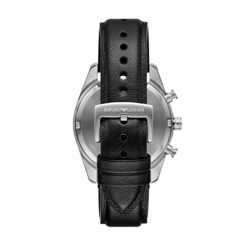 Emporio Armani Racer Chronograph Silver Dial Black Leather Strap Watch for Men - AR11677