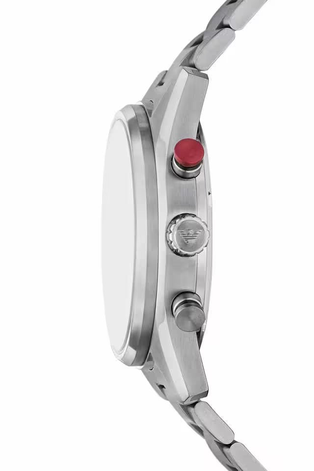 Emporio Armani Racer Chronograph White Dial Silver Steel Strap Watch for Men - AR11645