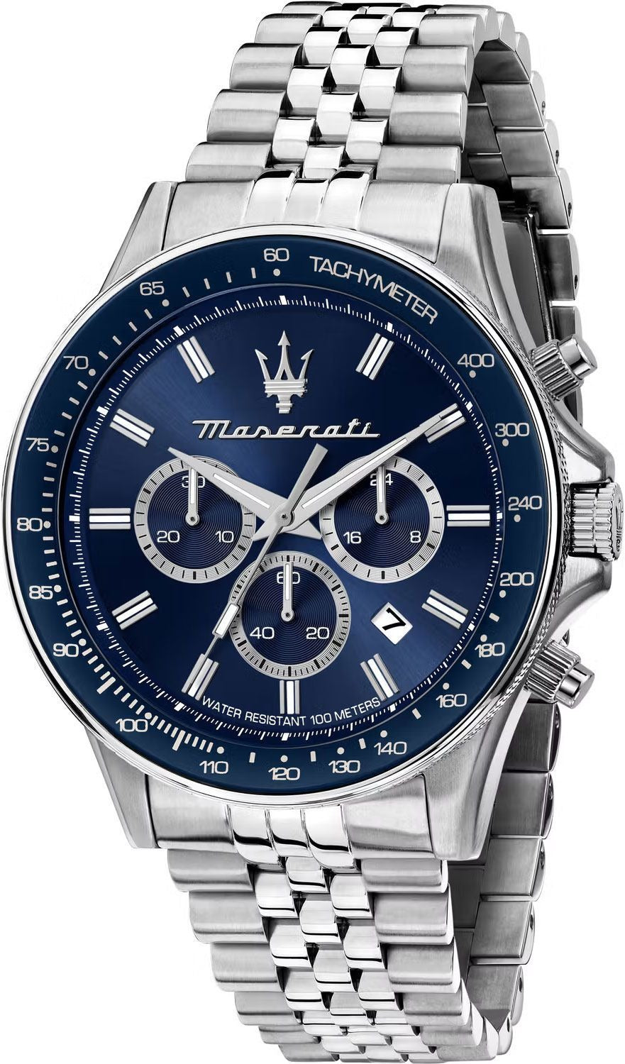 Maserati SFIDA Chronograph Blue Dial Silver Steel Strap Watch for Men - R8873640025
