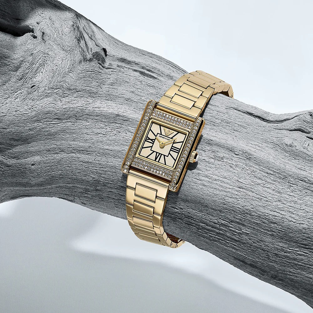  Shop Authentic Emporio Armani Genni Crystals Gold Dial Gold Steel Strap Watch for Women  - AR11663 - Luxxuri