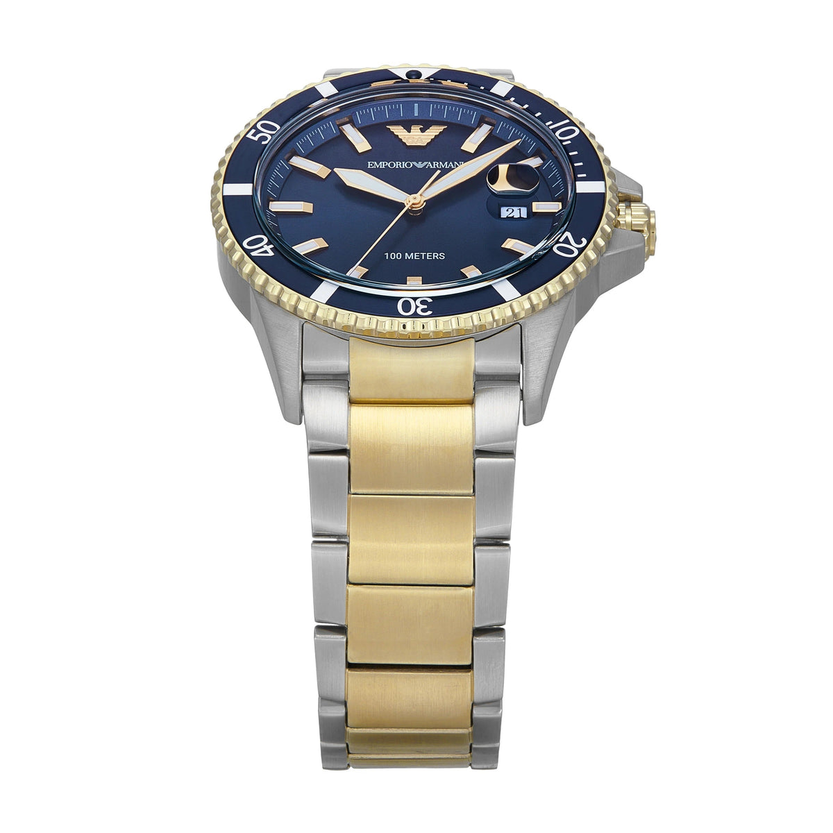 Emporio Armani World Explorer Blue Dial Two Tone Steel Strap Watch for Men - AR11682