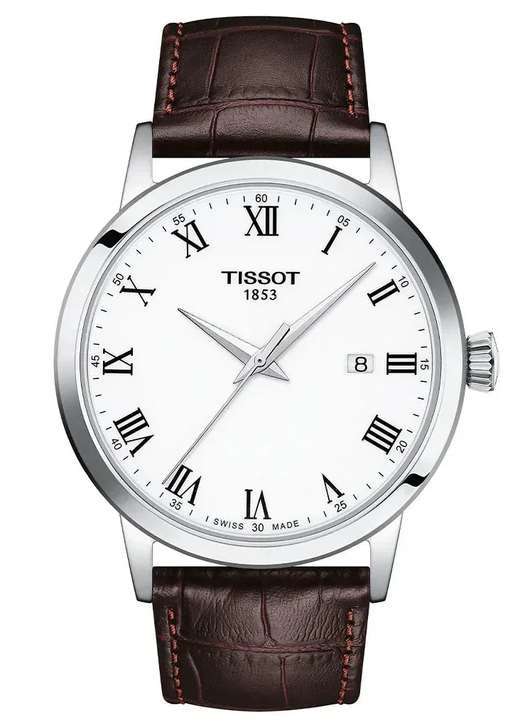 Tissot T Classic Dream Quartz White Dial Brown Leather Strap Watch for Men - T129.410.16.013.00