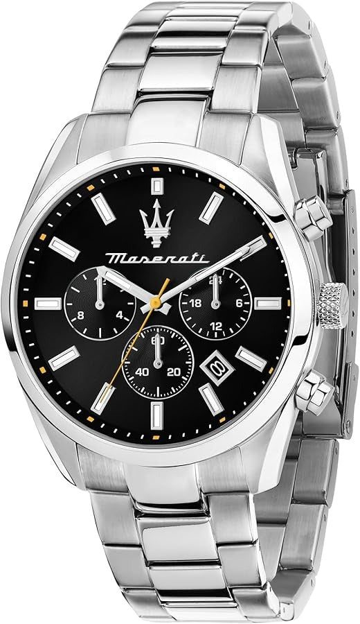 Maserati Attrazione Chronograph Black Dial Silver Steel Strap Watch for Men - R8853151010