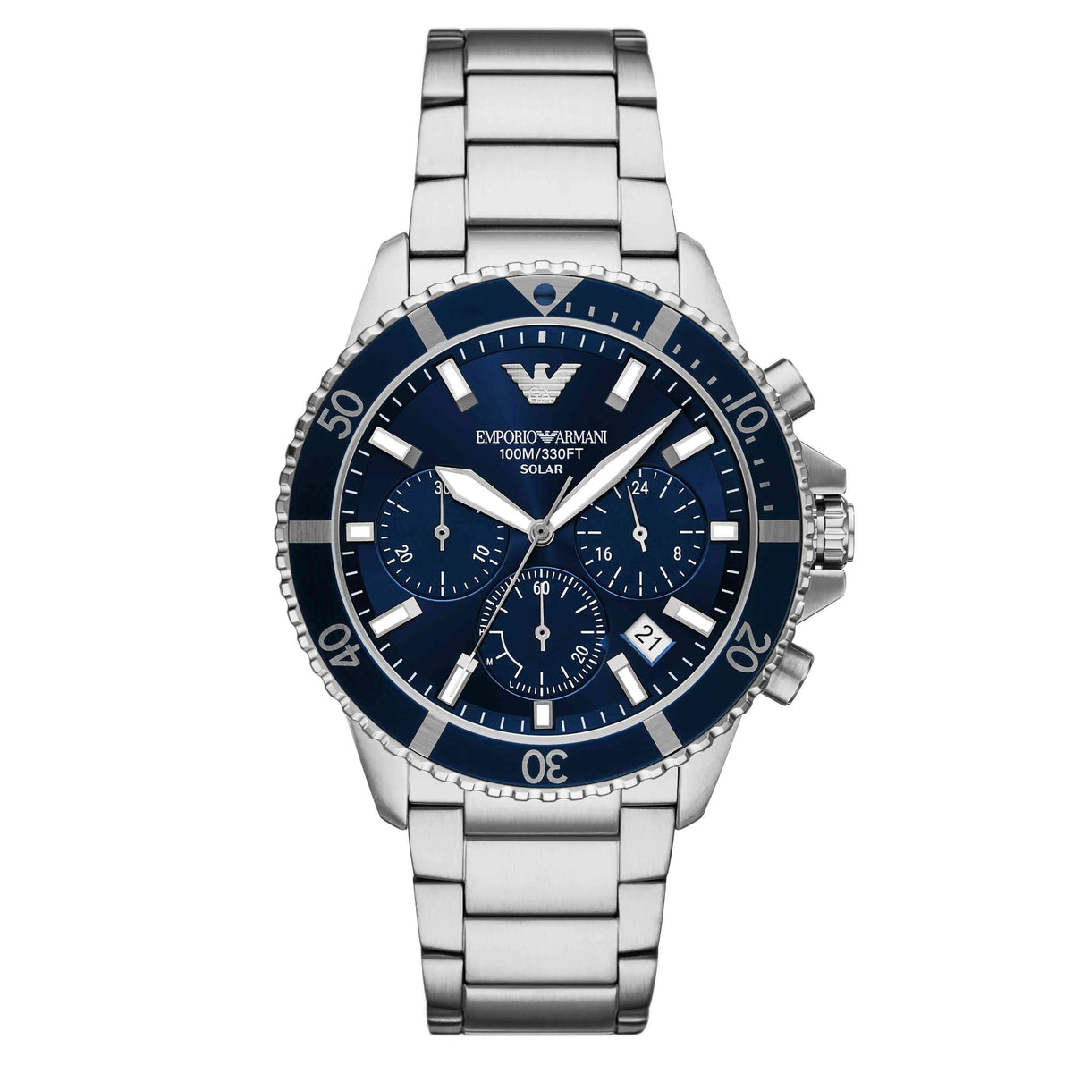  Shop Authentic Emporio Armani World Explorer Chronograph Blue Dial Silver Steel Strap Watch for Men - AR11681 - Luxxuri