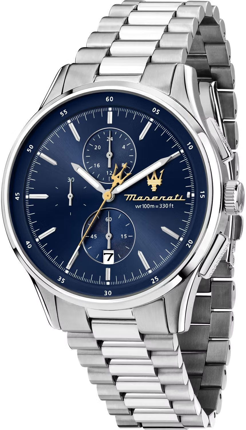 Maserati Sorpasso Chronograph Blue Dial Silver Steel Strap Watch for Men - R8873624004