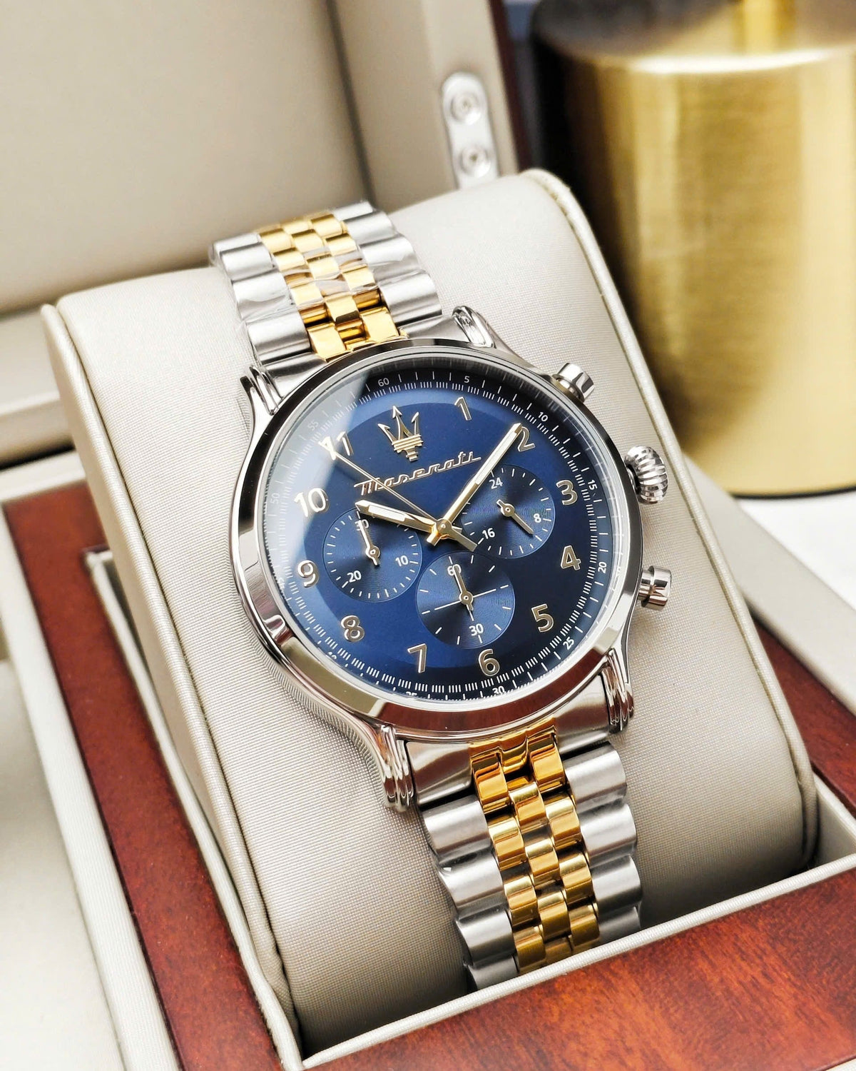 Maserati Epoca Chronograph Blue Dial Two Tone Steel Strap Watch for Men - R8873618030