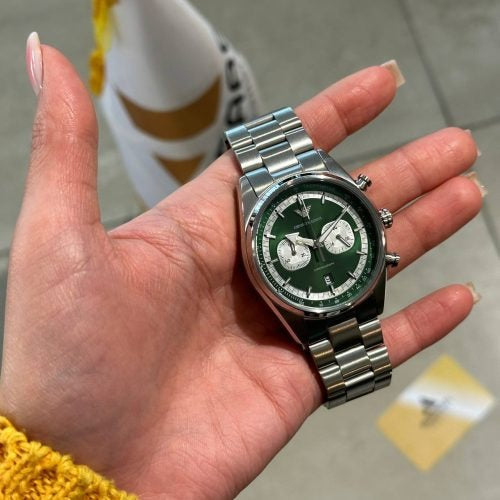 Emporio Armani Racer Chronograph Green Dial Silver Steel Strap Watch for Men - AR11637