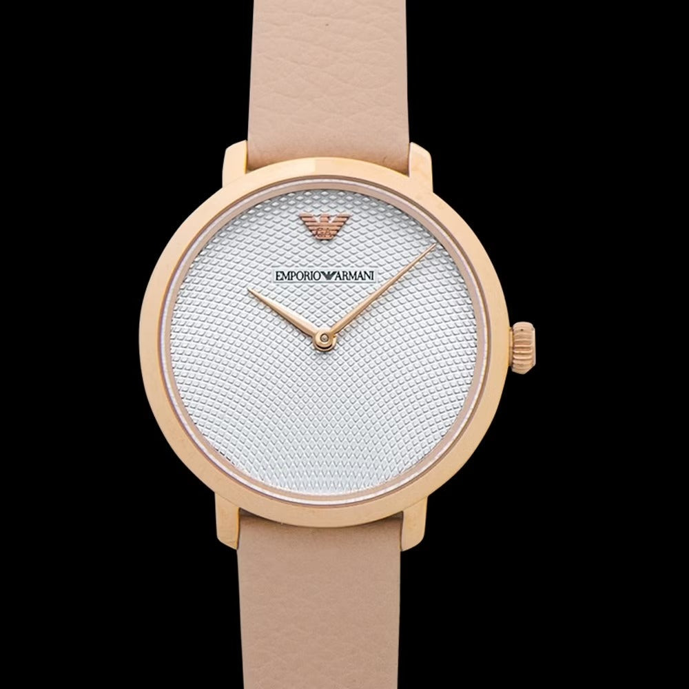 Emporio Armani Modern Silver Dial Pink Leather Strap Watch for Women - AR11160