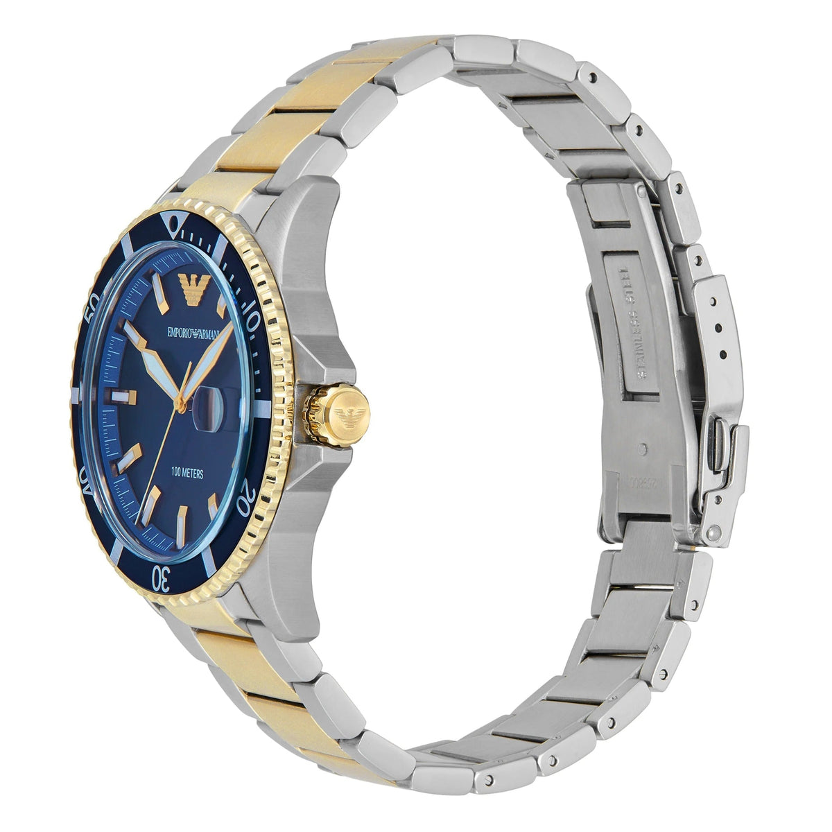 Emporio Armani World Explorer Blue Dial Two Tone Steel Strap Watch for Men - AR11682