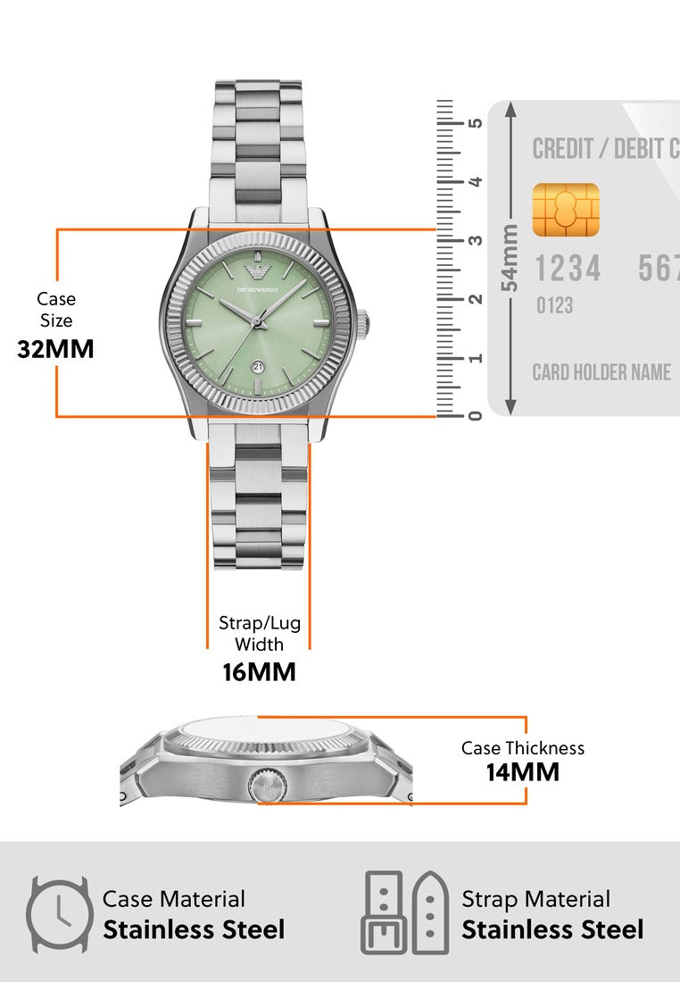 Emporio Armani Federica Mint Green Dial Silver Steel Strap Watch for Women - AR11656