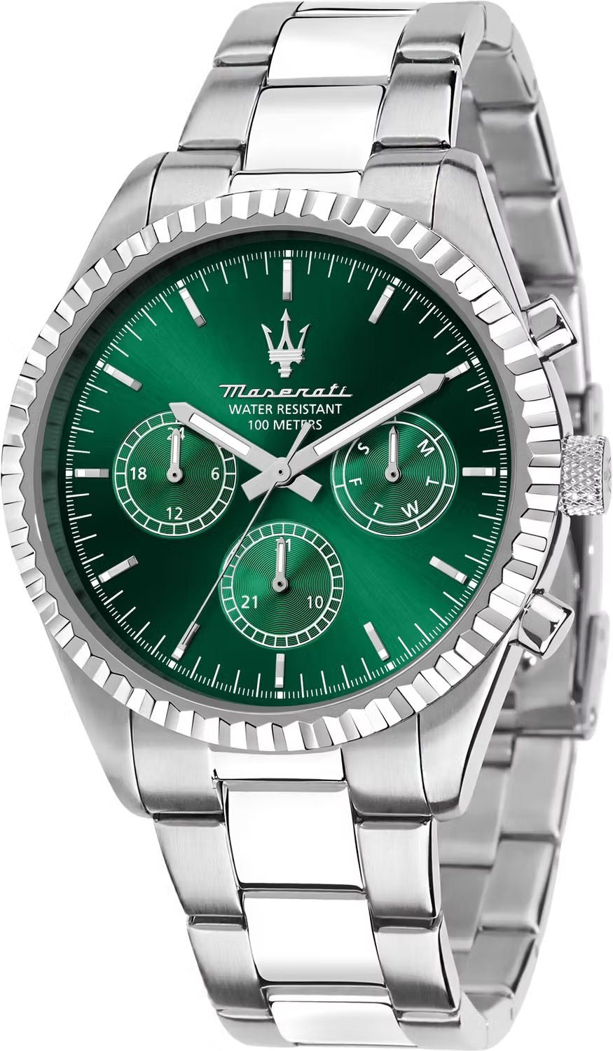 Maserati Competizione Chronograph Green Dial Silver Steel Strap Watch for Men - R8853100044