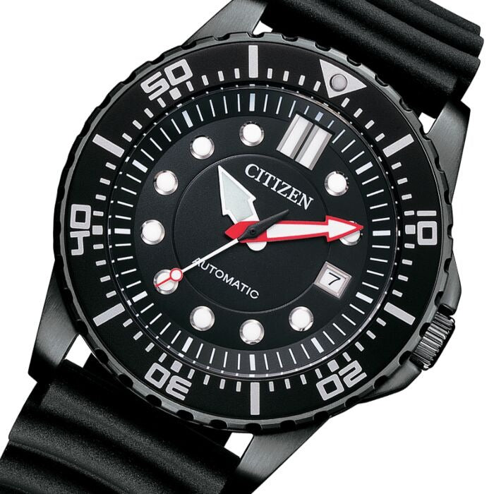 Citizen Mechanical Automatic Black Dial Black Rubber Strap Watch for Men - NJ0125-11E