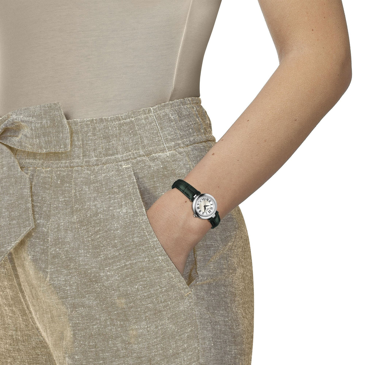 Tissot Bellissima Small Lady Mother of Pearl Dial Green Leather Strap Watch for Women - T126.010.16.113.02