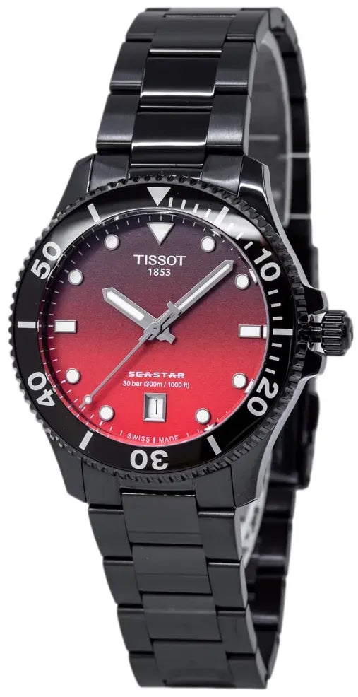 Tissot Seastar 1000 Red Dial Black Steel Strap Watch for Men - T120.410.33.421.00