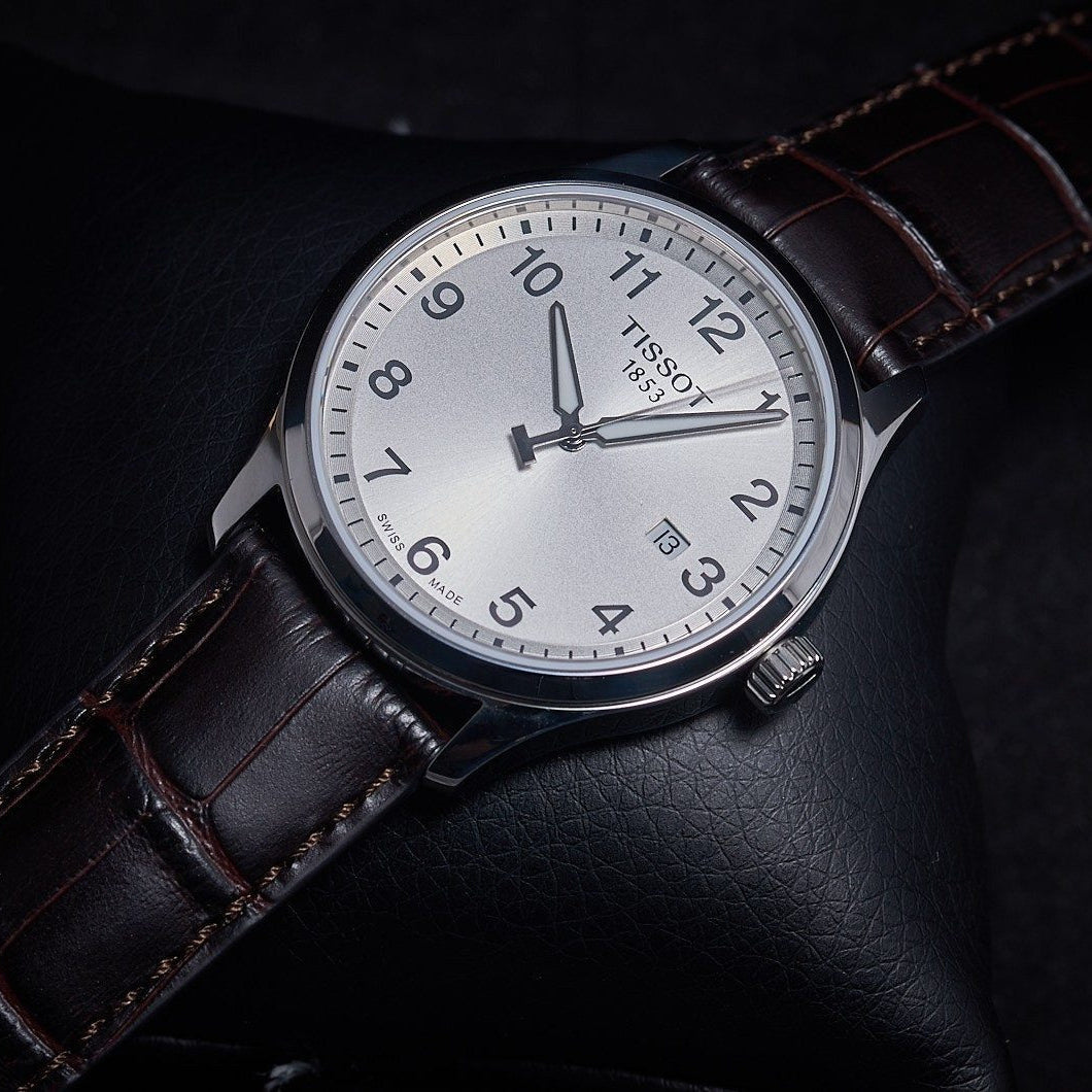 Tissot T-Sport Gent XL Silver Dial Brown Leather Strap Watch for Men - T116.410.16.037.00