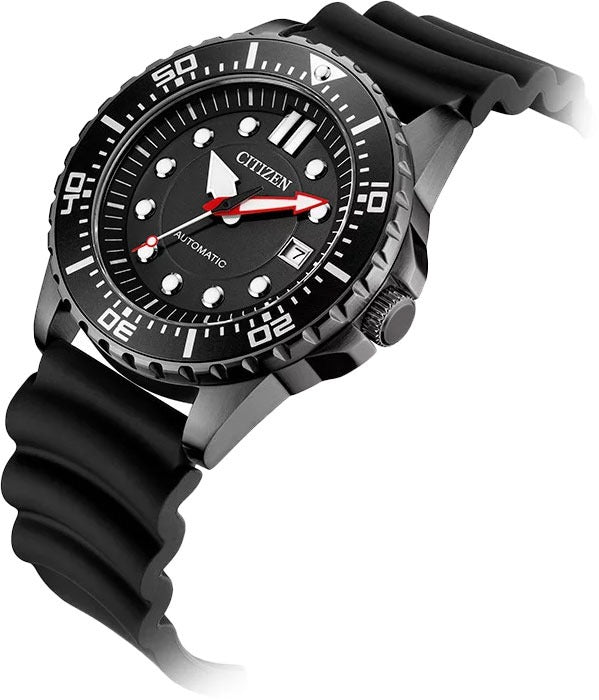Citizen Mechanical Automatic Black Dial Black Rubber Strap Watch for Men - NJ0125-11E