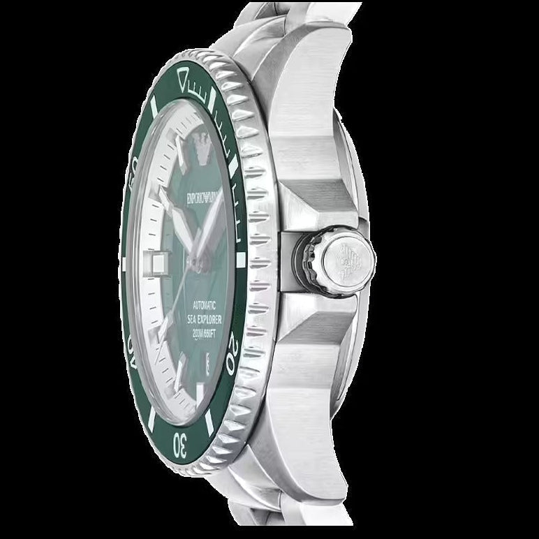 Emporio Armani Sea Explorer Green Dial Silver Steel Strap Watch for Men - AR60080