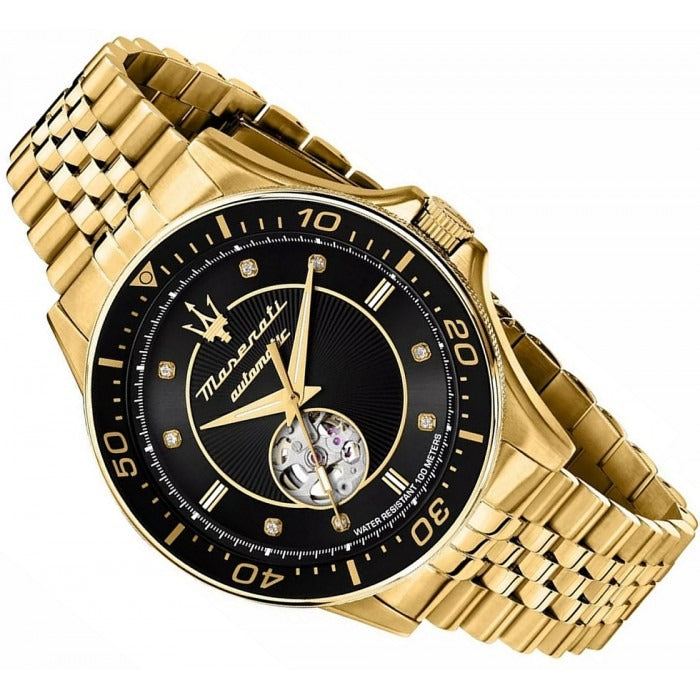 Maserati SFIDA Special Edition Automatic Black Dial Gold Steel Strap Watch for Men - R8823140012