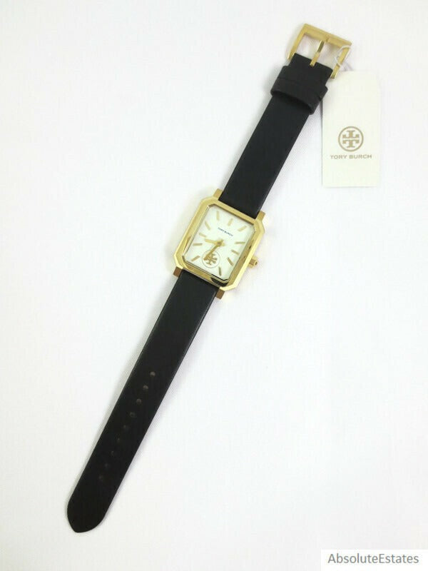 Tory Burch Robinson White Dial Black Leather Strap Watch for Women - TBW1504