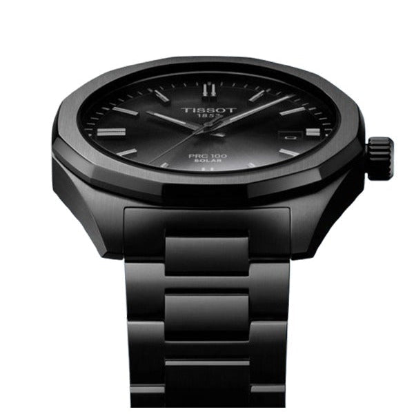 Tissot PRC 100 Solar Quartz Black Dial Black Steel Strap Watch for Men - T151.422.33.051.00