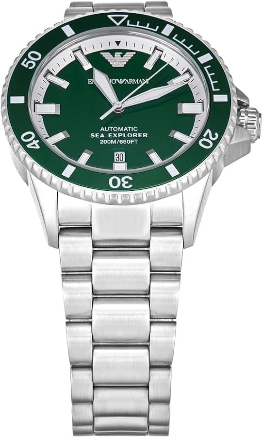 Emporio Armani Sea Explorer Green Dial Silver Steel Strap Watch for Men - AR60080