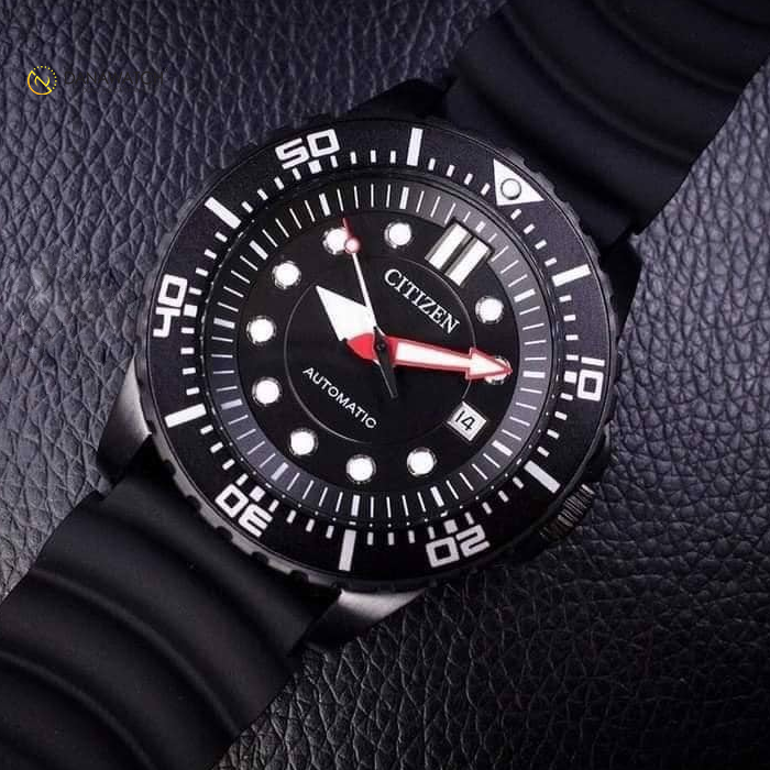Citizen Mechanical Automatic Black Dial Black Rubber Strap Watch for Men - NJ0125-11E