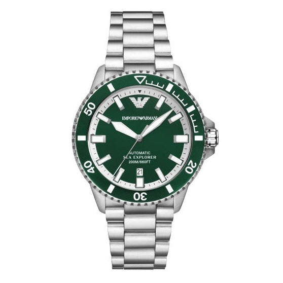 Emporio Armani Sea Explorer Green Dial Silver Steel Strap Watch for Men - AR60080