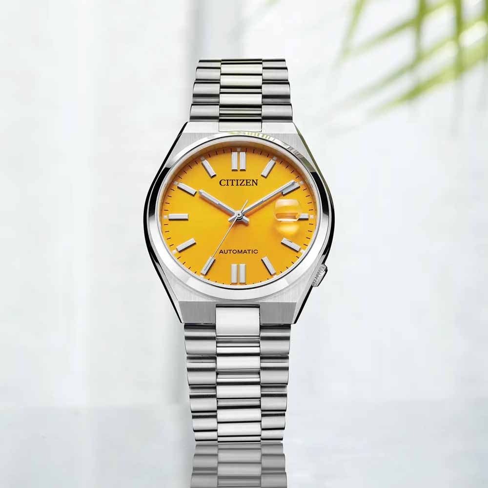 Citizen Tsuyosa Automatic Yellow Dial Silver Steel Strap Watch for Men - NJ0150-56Z
