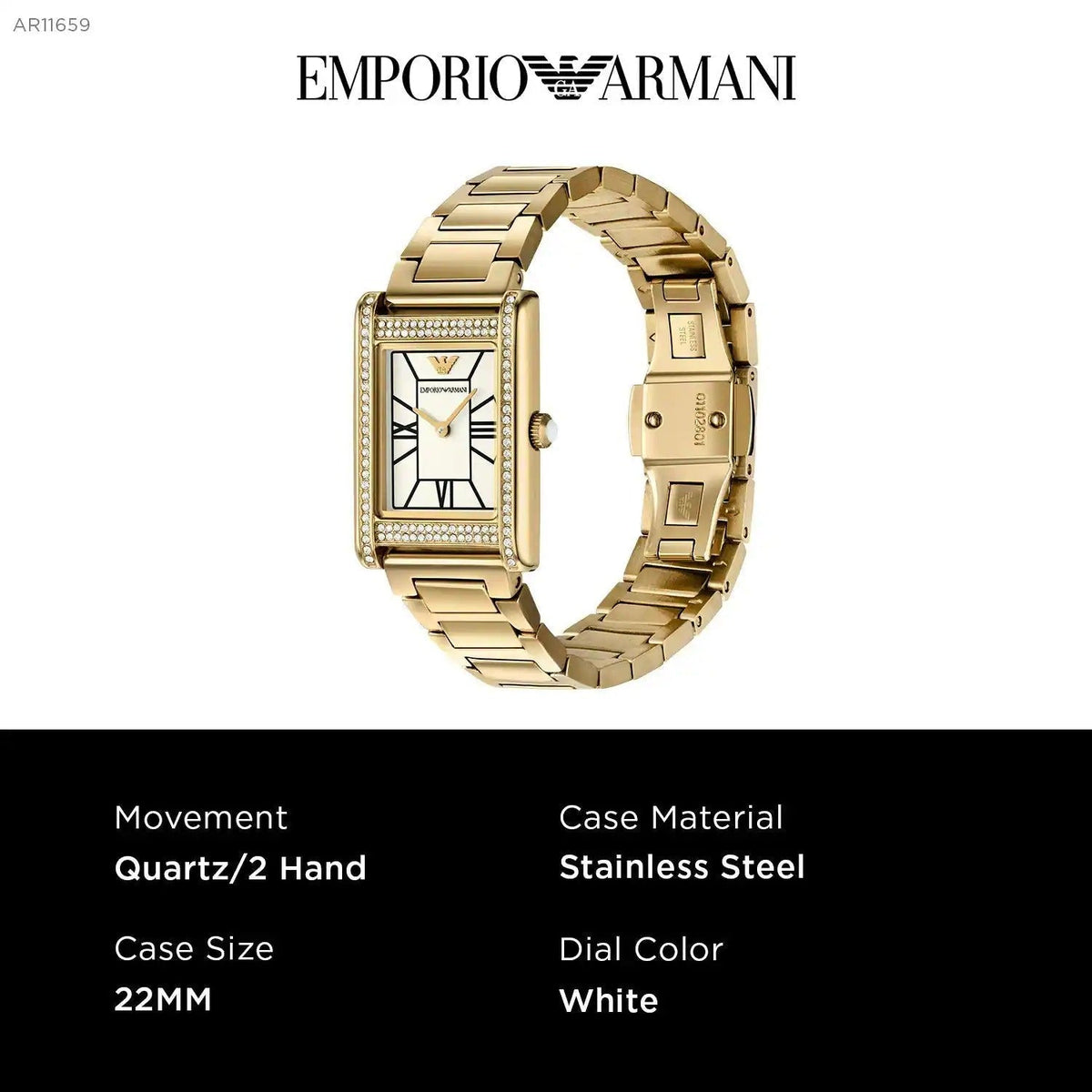  Shop Authentic Emporio Armani Genni Crystals Mother of Pearl Dial Gold Steel Strap Watch for Women - AR11659 - Luxxuri