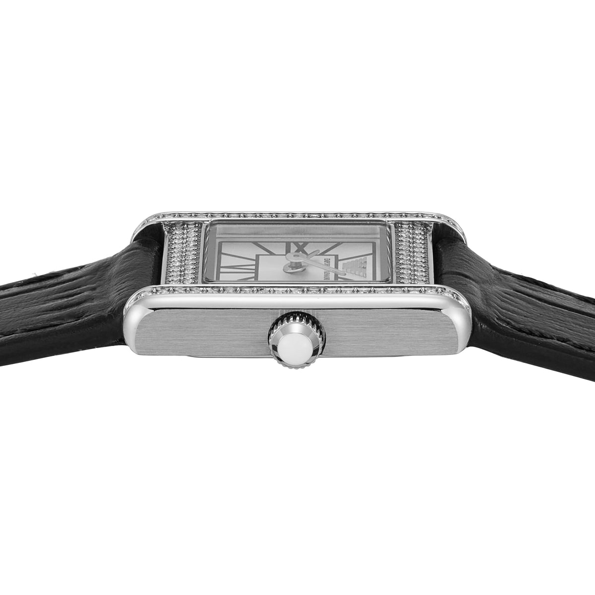  Shop Authentic Emporio Armani Classic Crystals Silver Dial Black Leather Strap Watch for Women - AR11660 - Luxxuri