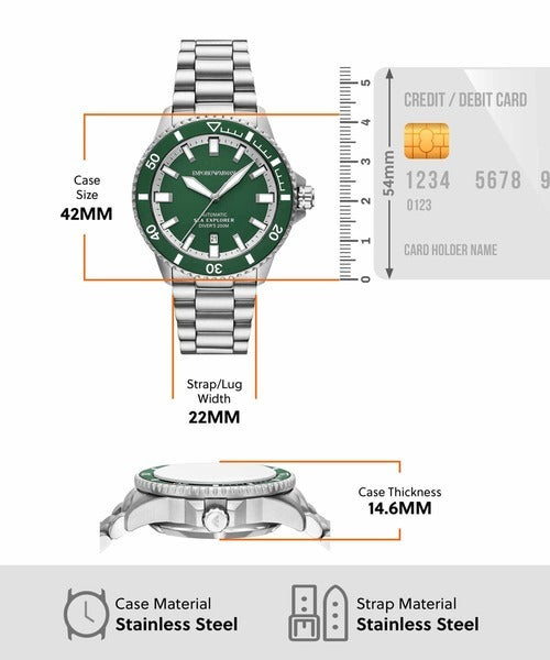 Emporio Armani Sea Explorer Green Dial Silver Steel Strap Watch for Men - AR60088