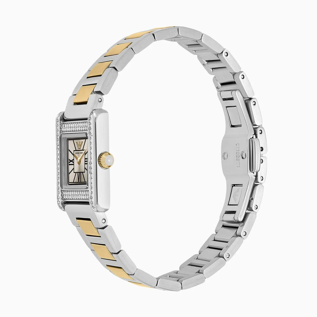  Shop Authentic Emporio Armani Genni Crystals Silver Dial Two Tone Steel Strap Watch for Women - AR11704 - Luxxuri